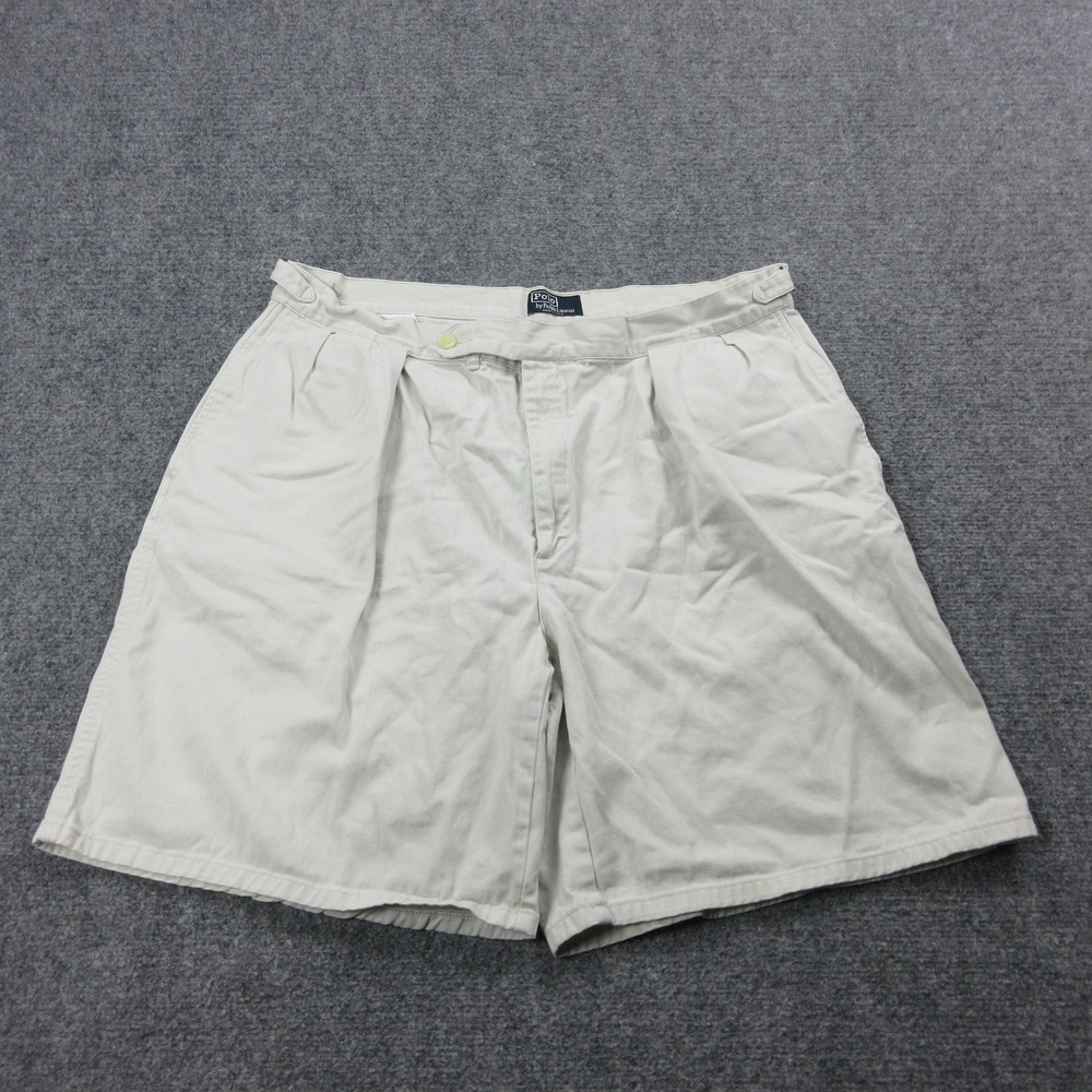 Vintage Polo Ralph Lauren Shorts Mens 36 Beige Pleated Chino 9 Inseam USA